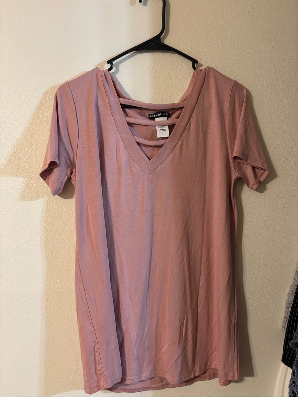 HEIMISH USA Dusty Rose Short Sleeve V-Neck Tee with Strap Detail